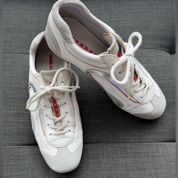 Prada Sport Sneakers Grey White Suede Leather Women’s 10.5 - Picture 5 of 11